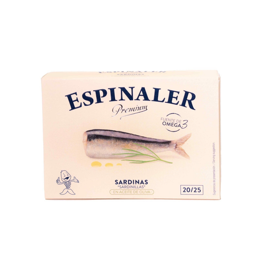 Sardinas premium en aceite de oliva Espinaler 20/25 piezas