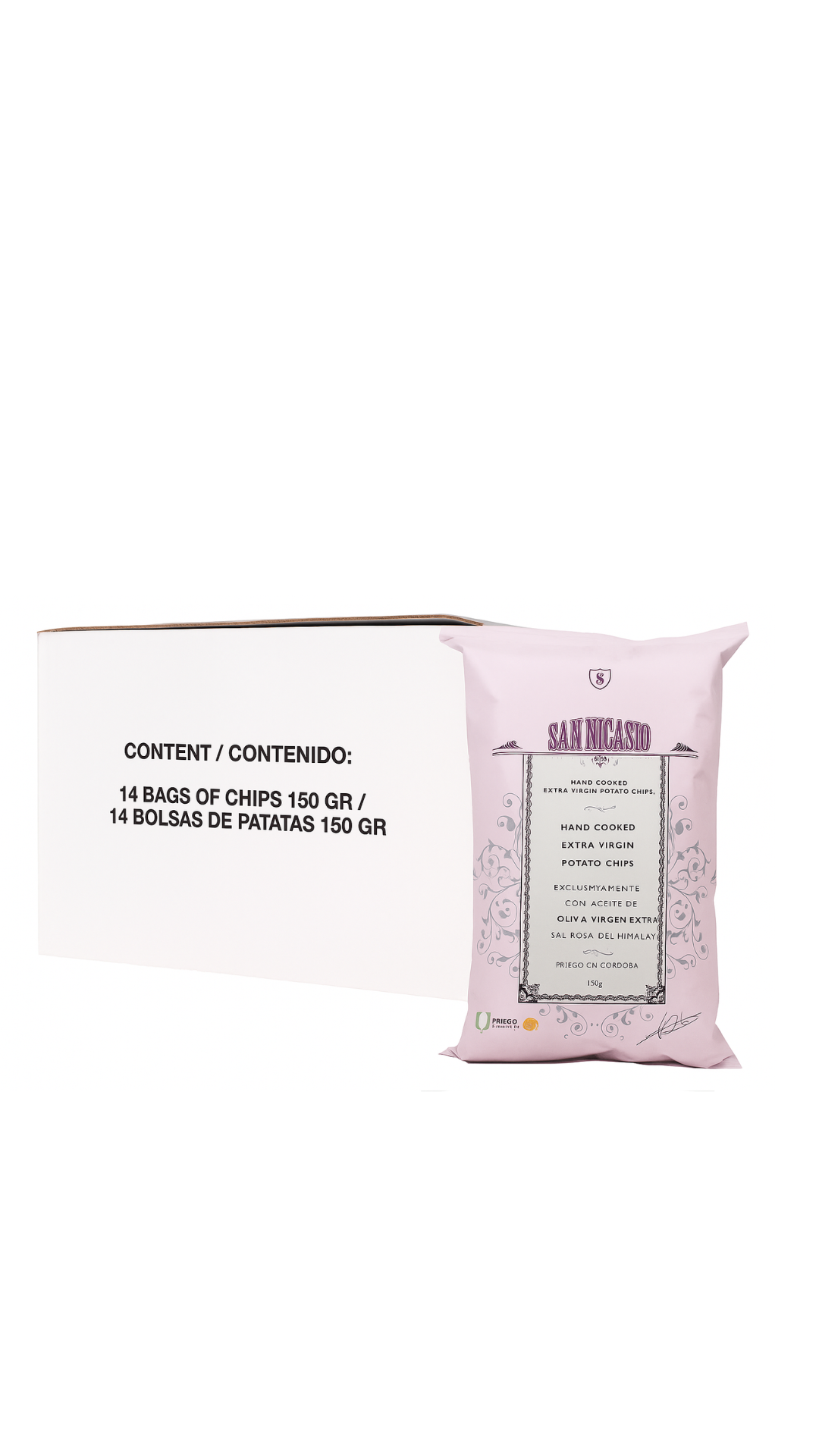 Lote Patatas Fritas San Nicasio 14 X 150 G con Aceite de Oliva Virgen Extra y Sal Rosa del Himalaya